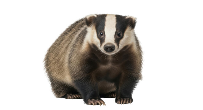 European badger isolated PNG, a mammal with black and white stripes, wildlife animal on transparent background