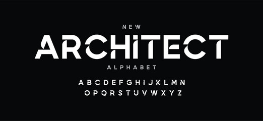 Architectural project font, technical draw style alphabet. Geometrical typography. Wireframe letters, typographic design with draft strokes for architecture logo and headline. Isolated vector typeset  © Twinkle 