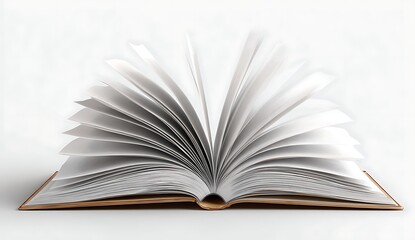 Fototapeta premium Open Book with Swirling Blank Pages White Background