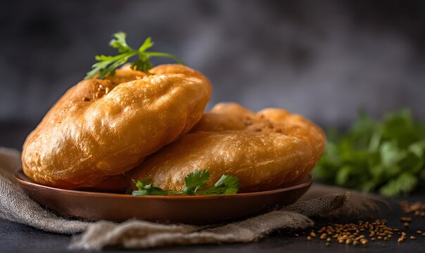Crunchy Tuver lilva kachoris flaky outside soft subtle sweetness inside filled aromatic mix of Tuver lilva bean cumin seed spice clean professional stock photo sharp macro photography style cinematic