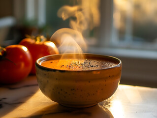 Hot Tomato Soup in Ceramic Bowl