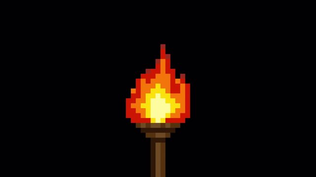 Flaming Torch Pixel Art Animation with Transparent Background