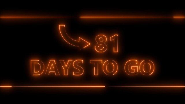Neon bright text 81 day inside a horizontal banner orange color animation. Display day 81 text animation, calendar counter concept.