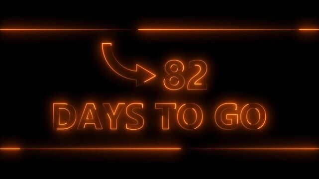 Neon bright text 82 day inside a horizontal banner orange color animation. Display day 82 text animation, calendar counter concept.