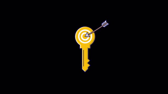 Golden Key with Target Arrow. Solution, Goal Achievement Concept Animation Video - Transparent