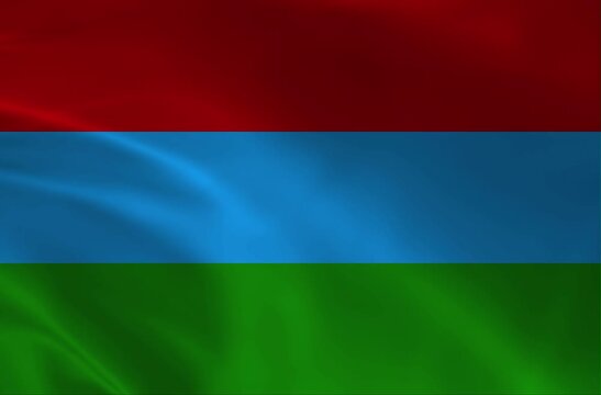 Republic of Karelia Flag Waving in Wind, High Quality Russian Regional Red Blue Green Motion Loop