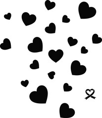 Black hearts scattered isolated on transparent background