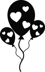 Black balloons with heart shapes isolated on transparent background
