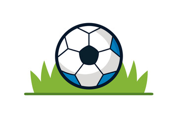 Obraz premium A colorful soccer ball sitting on green grass in a minimalist vector illustration