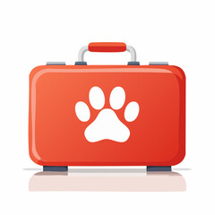 Emergency Kit for Pets: A bright red first aid kit emblazoned with a paw print, a symbol of care and readiness for the unexpected needs of beloved animals.