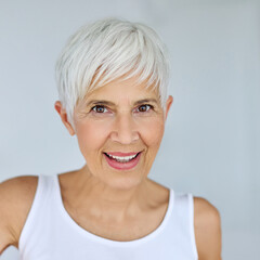 Beauty portrait of a sensual senior mature woman, skin care and fashion concept. Aesthetic cosmetology and dermatology, face care and facial treatment concept