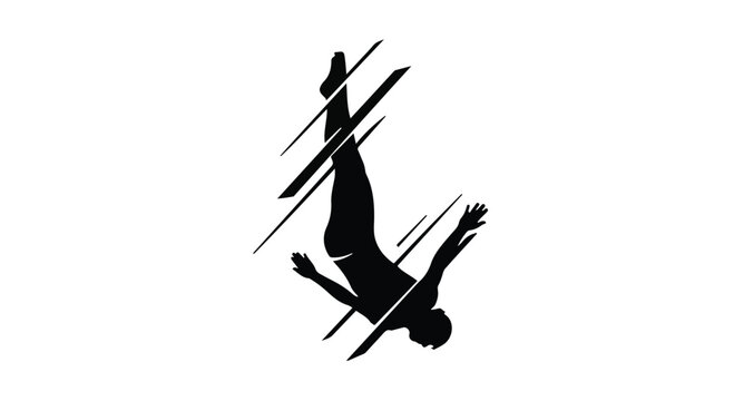 Diver silhouette leaps into motion with sharp graphic lines across the frame.