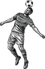 Soccer Player Heading Ball Silhouette, Football Header Action Sports Athlete Black White Vector Illustration