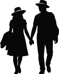 Romantic Couple Walking Hand in Hand Silhouette, Love Relationship Lifestyle People Vector Illustration