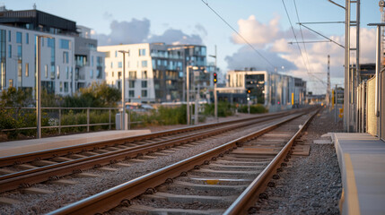Naklejka na ściany i meble A time-lapse depiction of the railway line reconstruction reveals the stages from initial assessments to the final touches, illustrating how extensive planning and effort reshape railway networks.