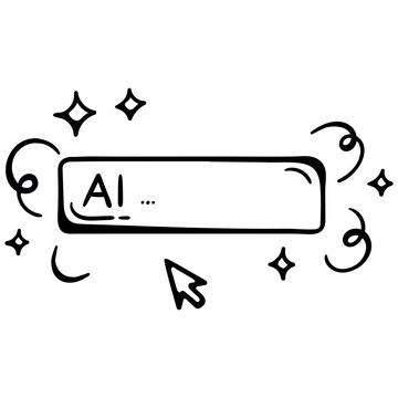 AI Content Generator and Prompt Input Icon. Search Bar with AI Text, Magic Sparks and Cursor for Artificial Intelligence Tools and Software. Hand-Drawn Doodle.