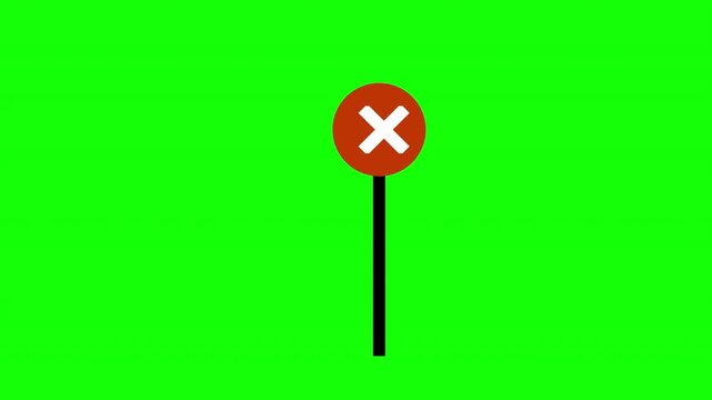 Red Circular Sign Animation with White Cross Mark Indicating Error or Stop Motion Loop with Alpha Channel