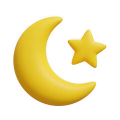 Yellow crescent moon and star isolated on a transparent background night