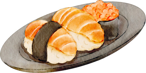 watercolor salmon sushi