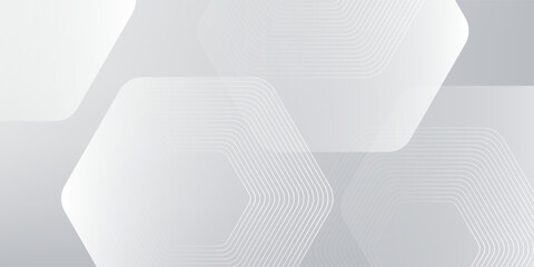 White abstract glowing geometric hexagon lines with technology digital hi-tech concept background