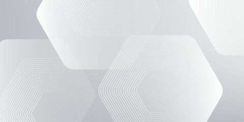 White abstract glowing geometric hexagon lines with technology digital hi-tech concept background