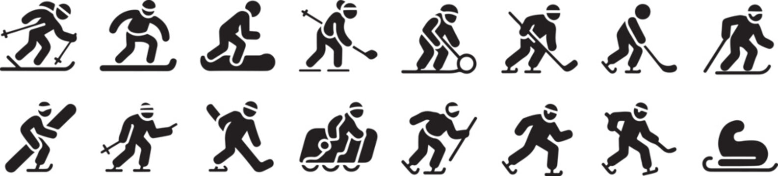 Winter sports solid glyph icon set.one line icon with with white background