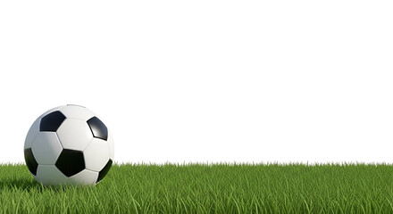 Fototapeta premium A black and white soccer ball resting on a lush green field