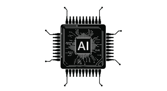 Microchip processor labeled with artificial intelligence powers modern computing.