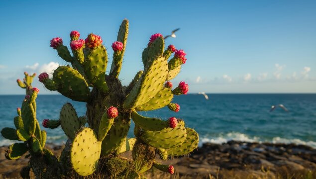 Cactus (Opuntia ficus-indica) by the ocean