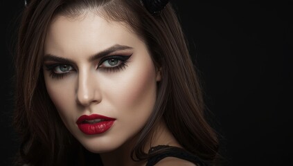 Fototapeta premium Close-up of a frightful demon-like beauty with Halloween makeup