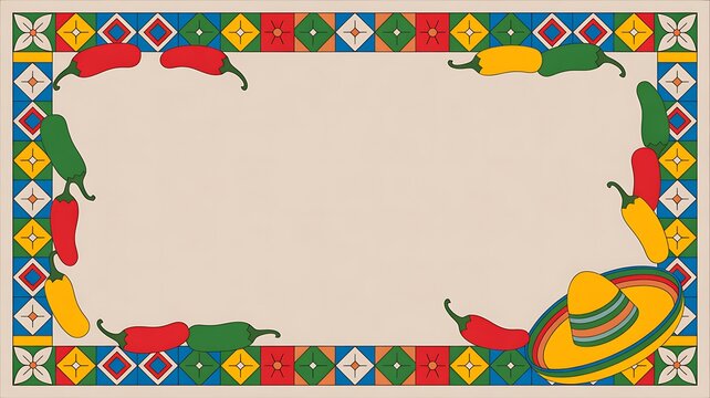 Colorful mexican-themed border with vibrant patterns and festive elements