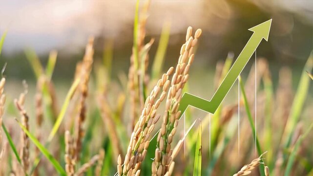 A growing field illustrating agricultural progress with an upward trend in grain growth for sustainable farming.