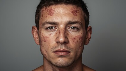 Fototapeta premium Man with troubled skin and acne scars