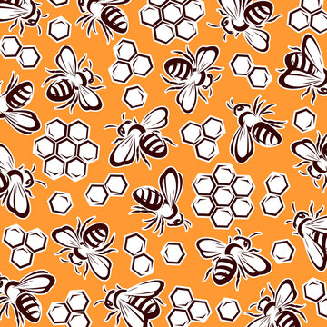 Bee background, pattern set. Collection icon bee. Vector