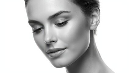 Fototapeta premium Skin care for a healthy, beautiful face of a woman, in monochrome, isolated on white
