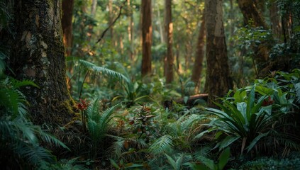 Fototapeta premium Tropical rainforest in New Zealand. Lush natural backdrop