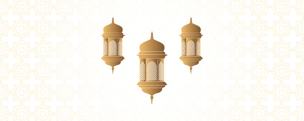 Realistic 3D design of a golden vintage Arabic lantern. Vector ilustration