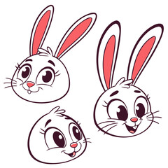 Fototapeta premium Clean Bunny Face Emoji Style Icon Set - Cute Rabbit Expression Avatar Collection for Social Media Chat and Messaging