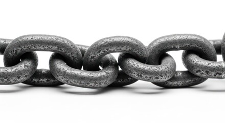 Obraz premium Close-up of a sturdy metal chain against a clean white background