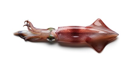Obraz premium Fresh, whole, raw squid with tentacles, head, and mantle on a stark white background