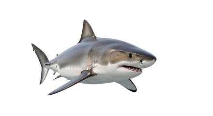 Fototapeta premium Realistic, isolated image of a great white shark, mostly white, angled with visible teeth