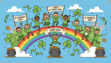 illustration of diverse people celebrating St. Patrick&rsquo;s Day