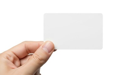 Obraz premium A hand holding a blank white business card against a white background