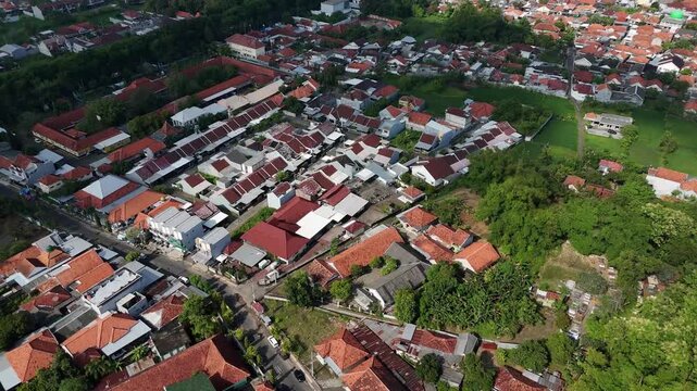 Aerial View of Residential Housing Complexes and Crowded Neighborhoods in Indonesia
