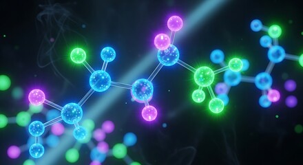Molecular Structure with Neon Colored Atoms.