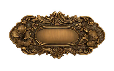 Ornate golden decorative plaque with floral motifs isolated on a transparent background