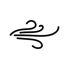 Fototapeta premium A simple black line icon depicts moving air currents representing wind or breeze on a white background.