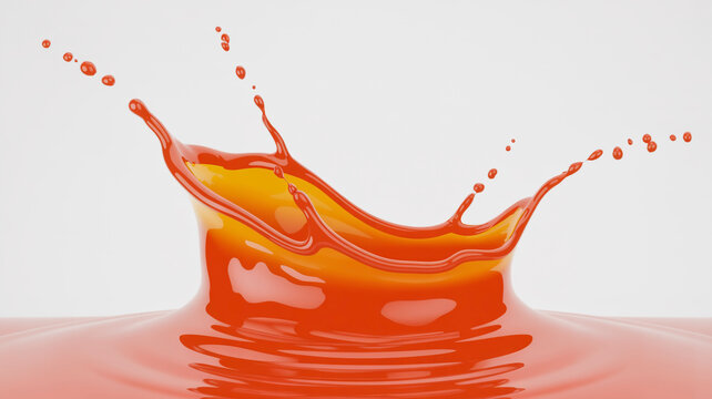 A close-up view of a vibrant orange liquid splashing and creating a dynamic visual effect