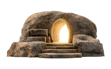 Ancient Stone Sepulchre With Glowing Interior And Steps isolated on a transparent background