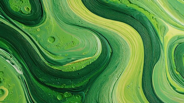 Verdant Swirls: A close-up view unveils a mesmerizing abstract design, where shades of green dance and blend, evoking a sense of fluidity and organic form.